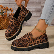 Women's Leopard Print Platform Loafers Wide Fit Casual Flat Shoes