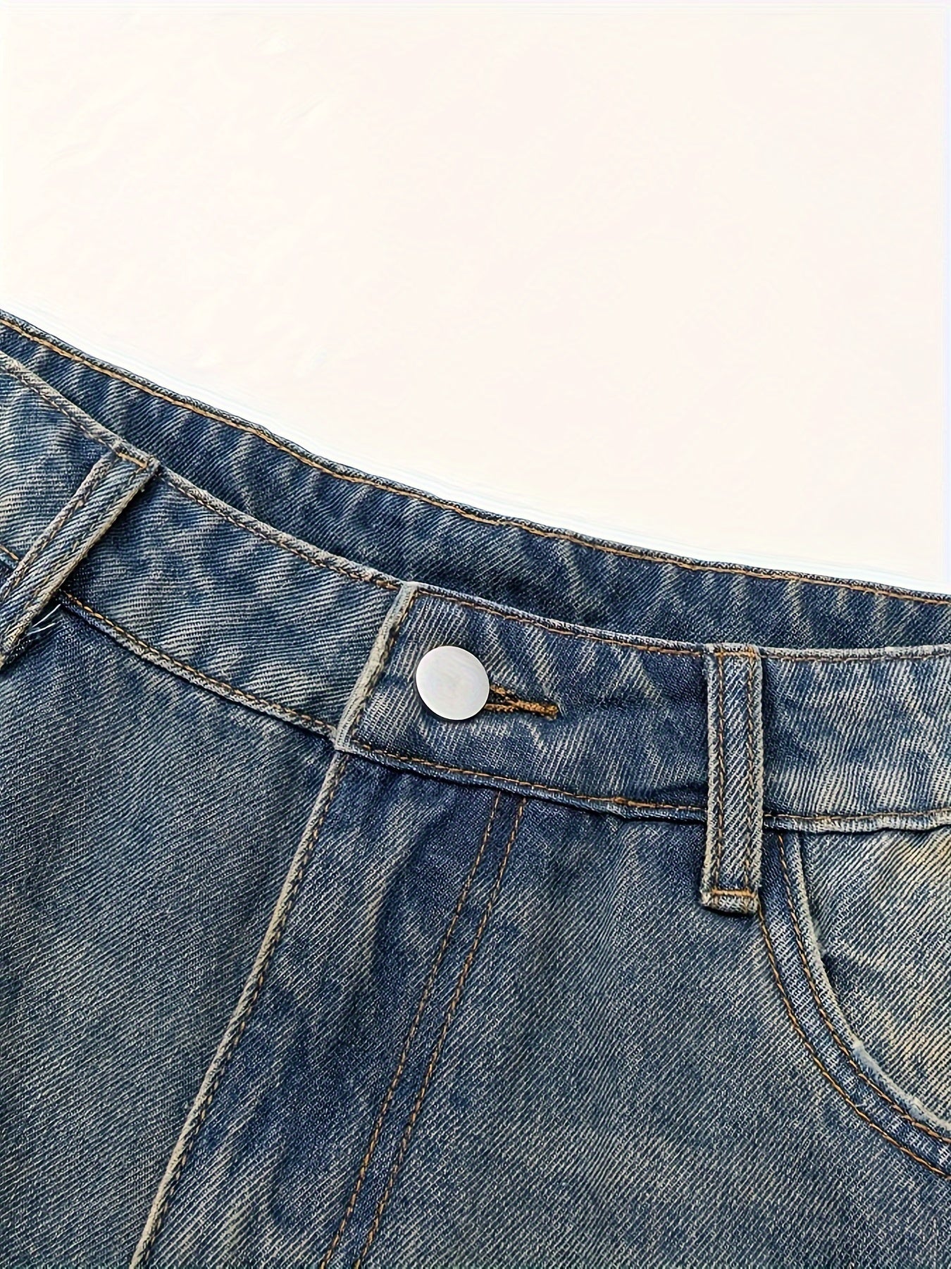 Men's Loose Fit Wide Leg Denim Jeans Cotton Raw Wash All-Season