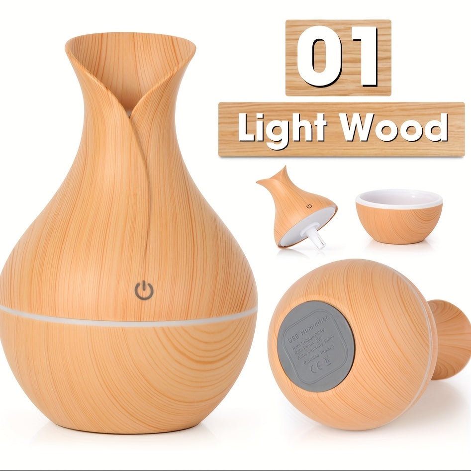 Difusor de aceites esenciales USB de madera oscura con luces LED de 7 colores y humidificador
