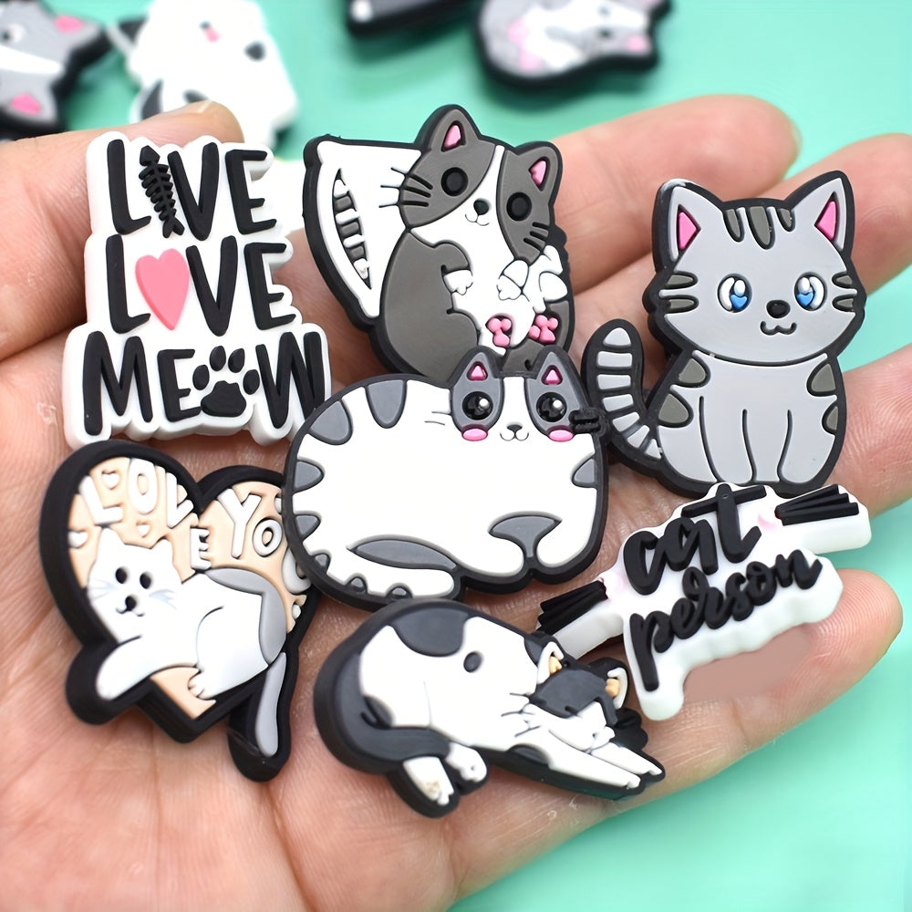 16pcs Cat Shoe Charms Set Colorful Cartoon Cat Poses for Clogs Sandals