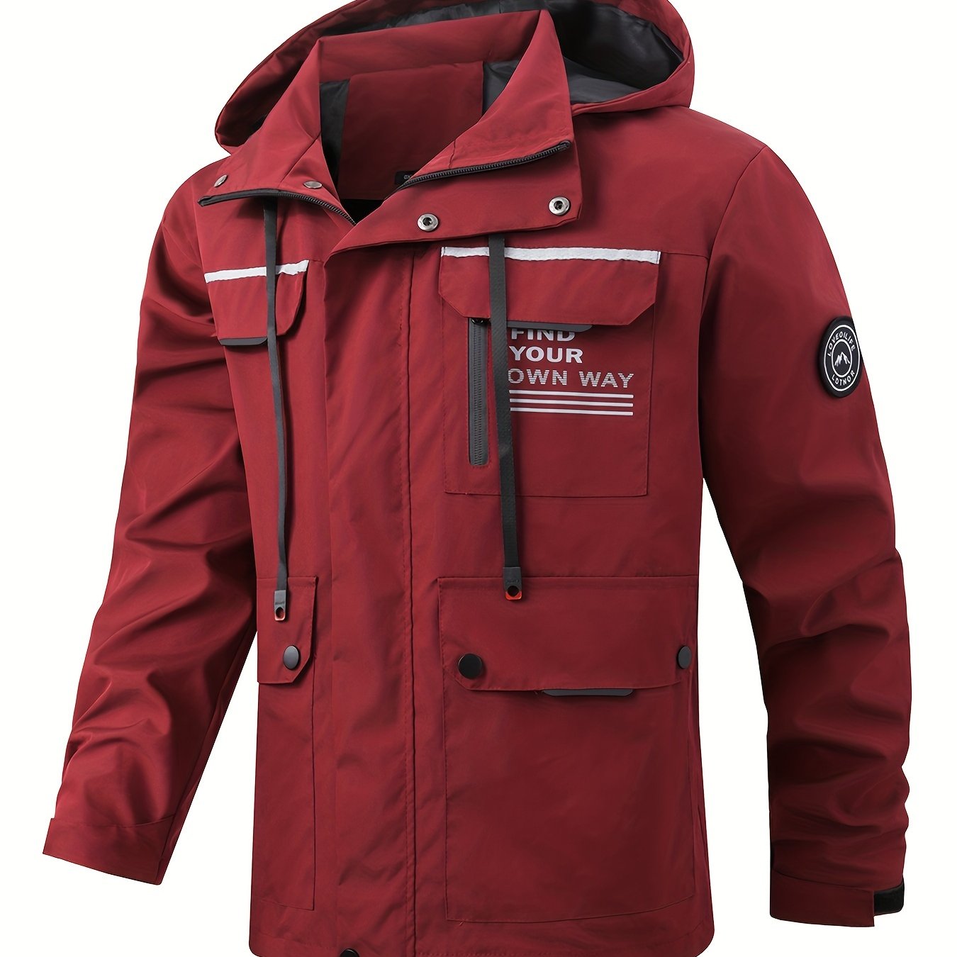 Lightweight Plus Size Bomber Jacket for Men with Hood and Pockets in Polyester for Spring and Fall