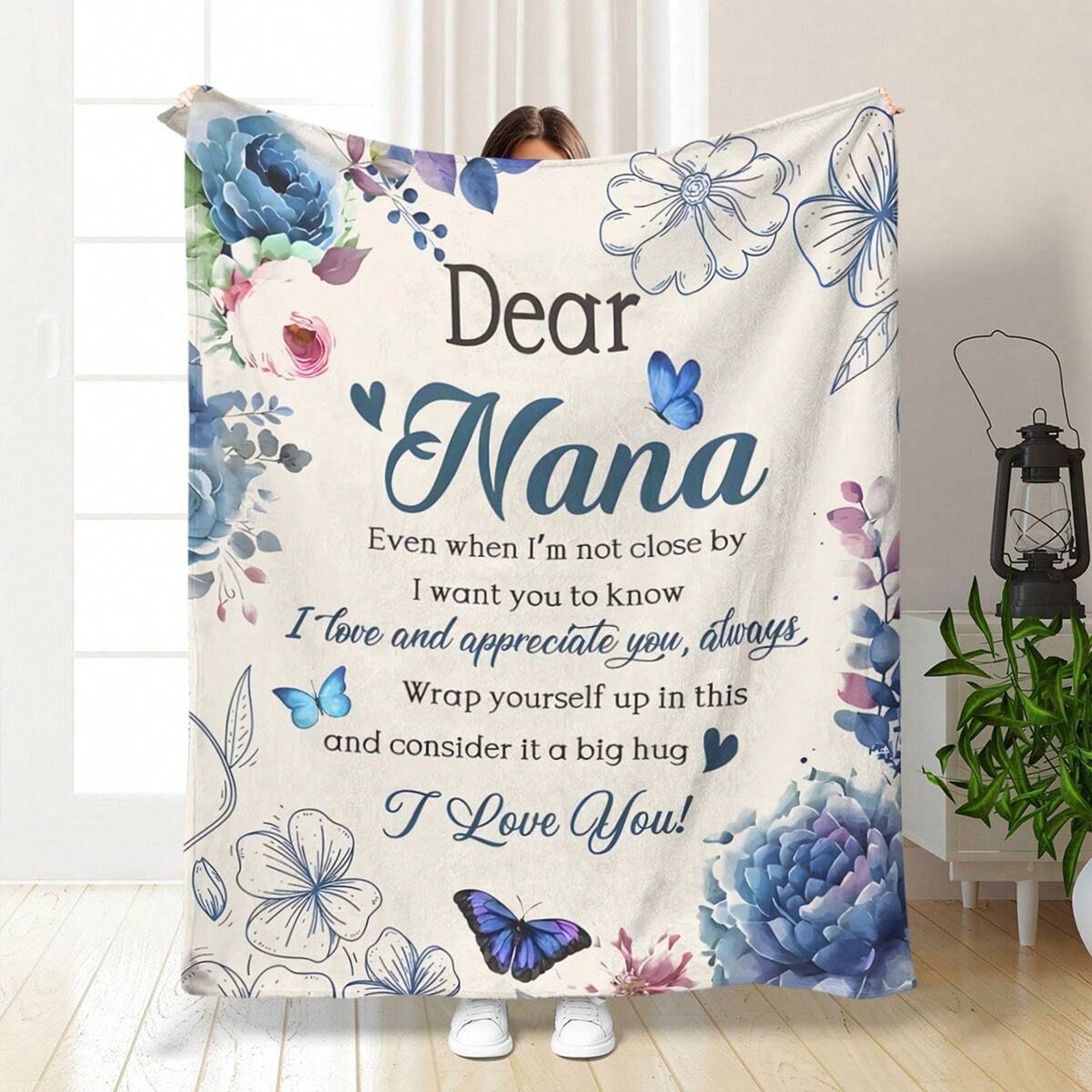 Custom Nana Love Letter Flannel Throw Blanket Stain-Resistant All-Season Woven Polyester