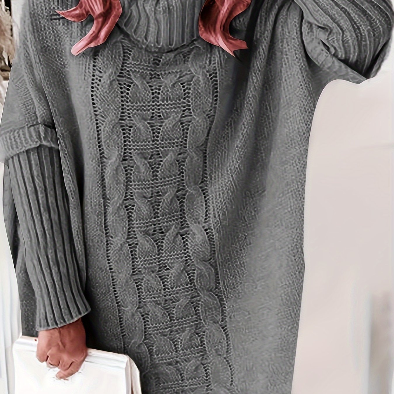 Plus o'lchamli ayollar uchun turtleneck sviter uzun kabel to'qimachilik kuz qish kundalik va ofis kiyimi