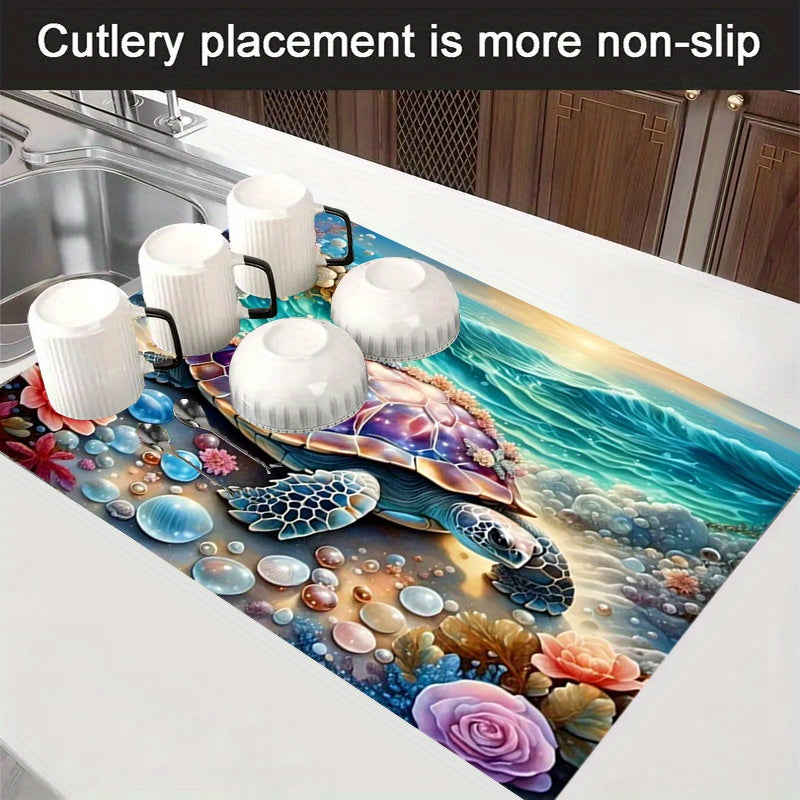 Ocean-Themed Gas Stove Burner Cover Mat with Sea Turtle and Coral Reef Design High-Temperature Resistant Polyester