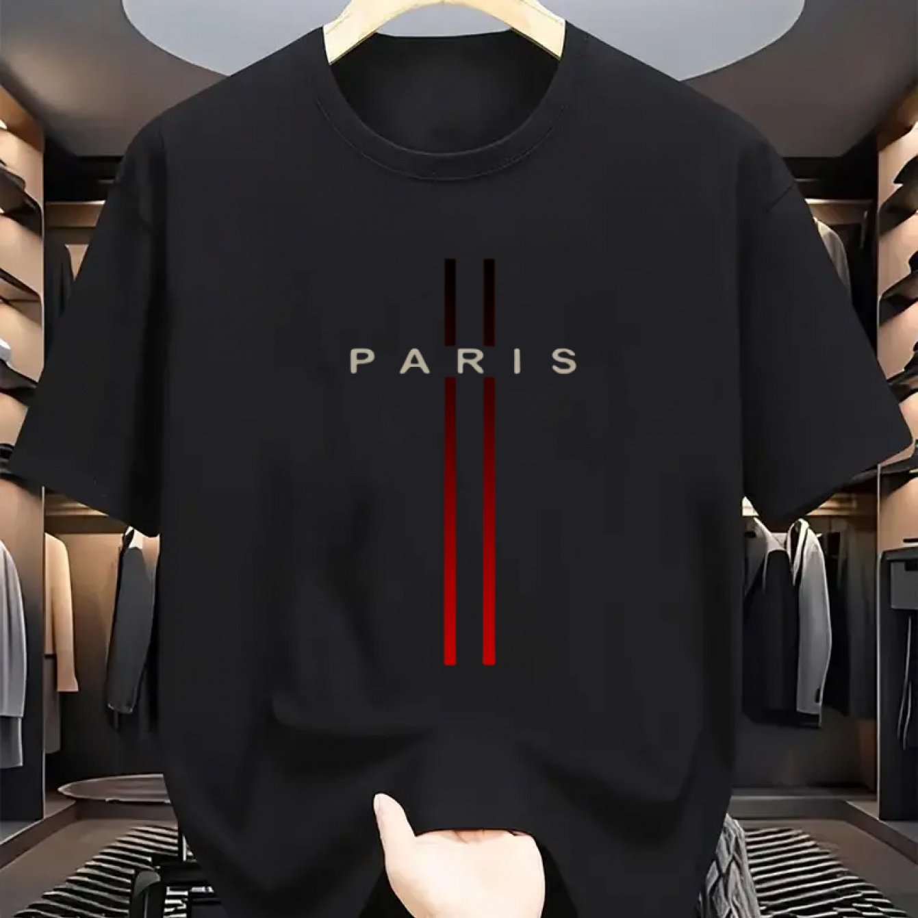 Men's Cotton Short Sleeve Crew Neck T-Shirt with Paris Print for Summer Outdoor Activities