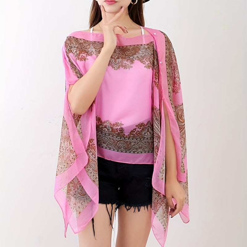 Boho Chic Paisley Print Chiffon Shawl Wrap for Travel and Beach Sunscreen Cover Windproof Cardigan Towel