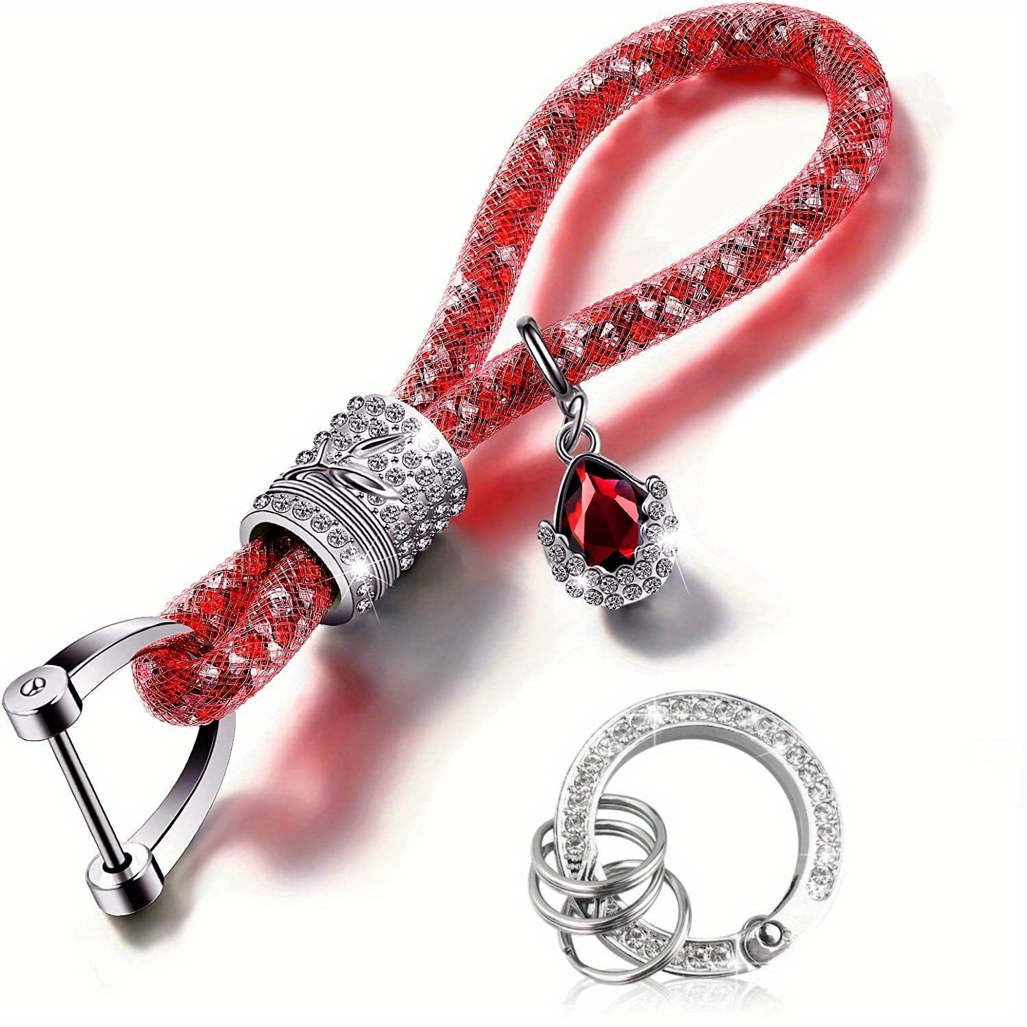 Crystal Bling Car Keychain for Women, Rhinestone Ring and Strap Accessory