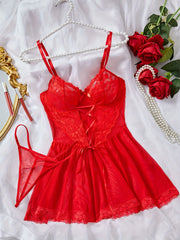 Red Embroidered Pajama Set with Sexy Flair for Women