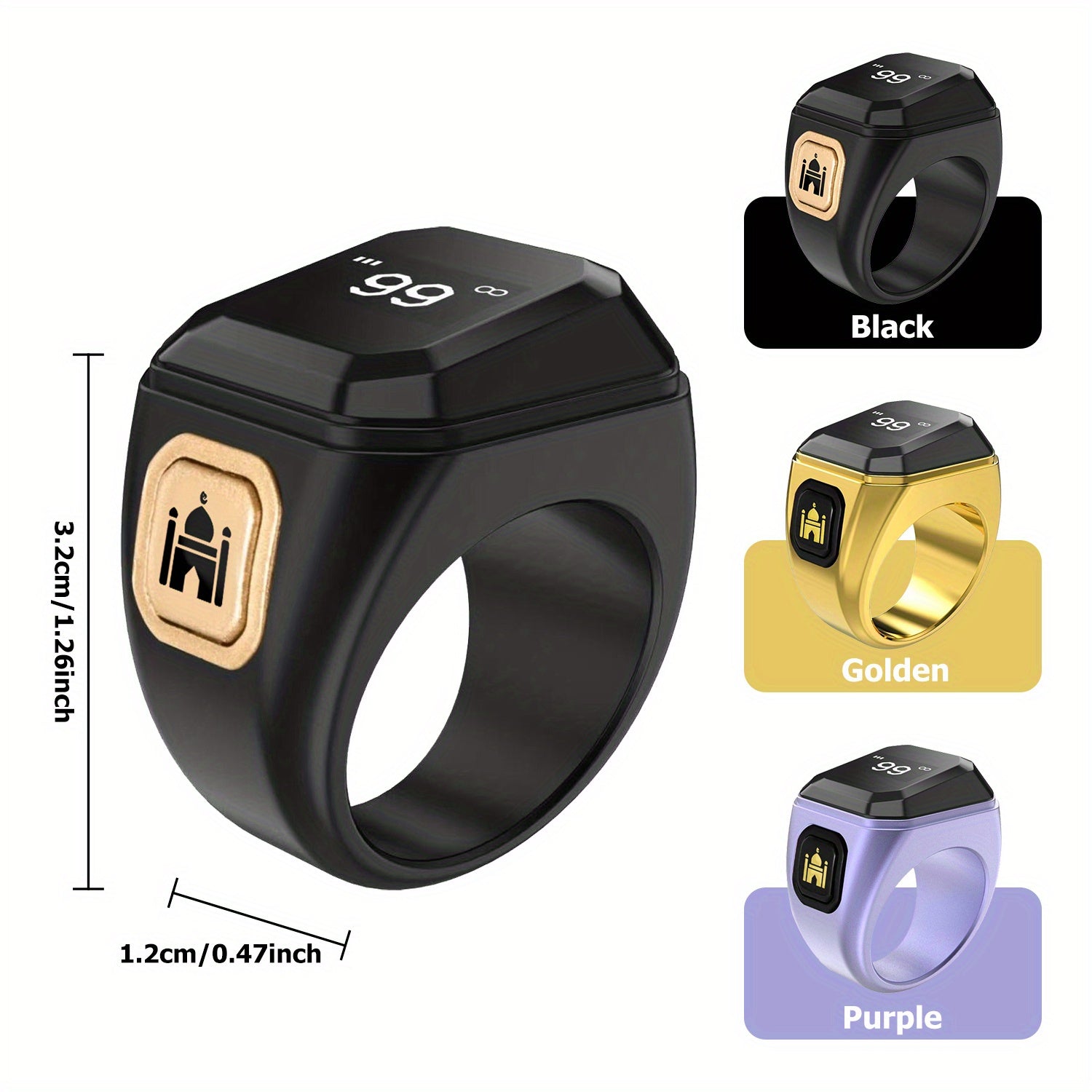 OLED ekranli Aqlli Duoga uzuk, USB bilan quvvatlanadigan, ilova orqali boshqariladigan, zink alloy, uzoq davom etadigan batareya, eslatma ogohlantirishlari, yo'nalish ko'rsatuvchi, hisoblagich, Azon signalizatori, zaryadlash kabeli bilan ta'minlangan &