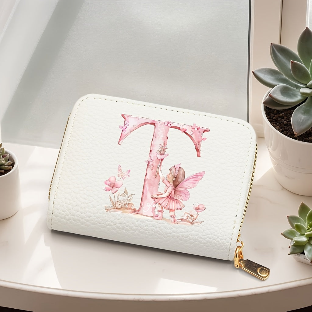 Tarjetero de mujer de cuero sintético, estilo acordeón delgado, con cierre de cremallera para monedas