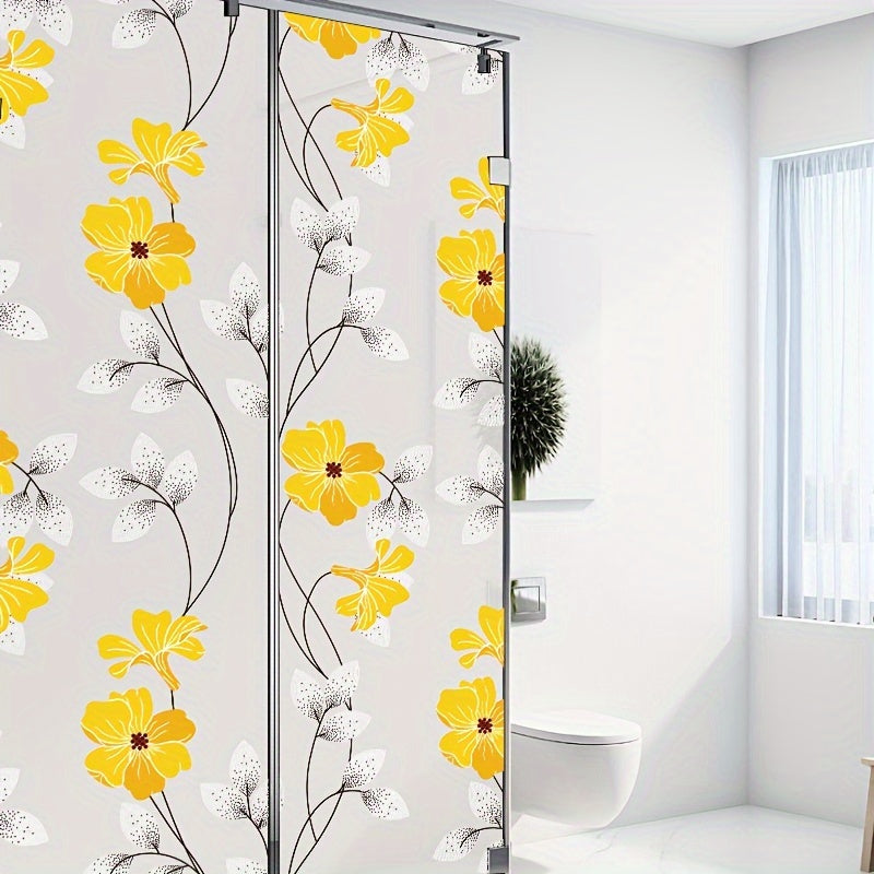 Yellow Floral Pattern Static Cling Window Film for Privacy and Home Decor
