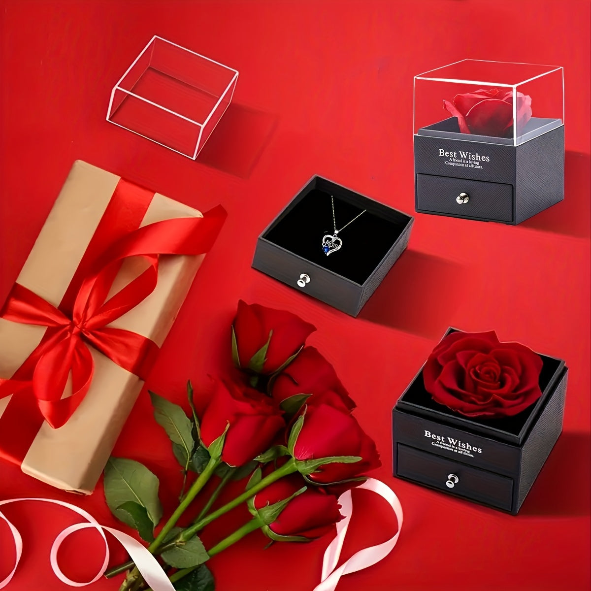 Heart-Shaped Pendant Necklace for Mom with Synthetic Zirconia in Rose Gift Box