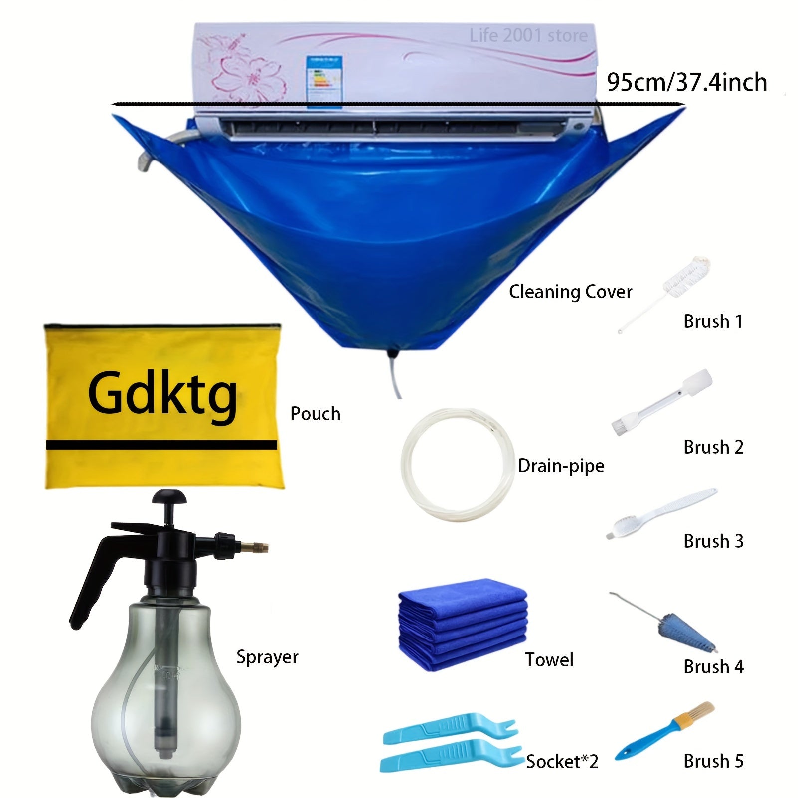 Set of 12 Reusable AC Cleaning Kit with Sprayer Microfiber Covers Tools