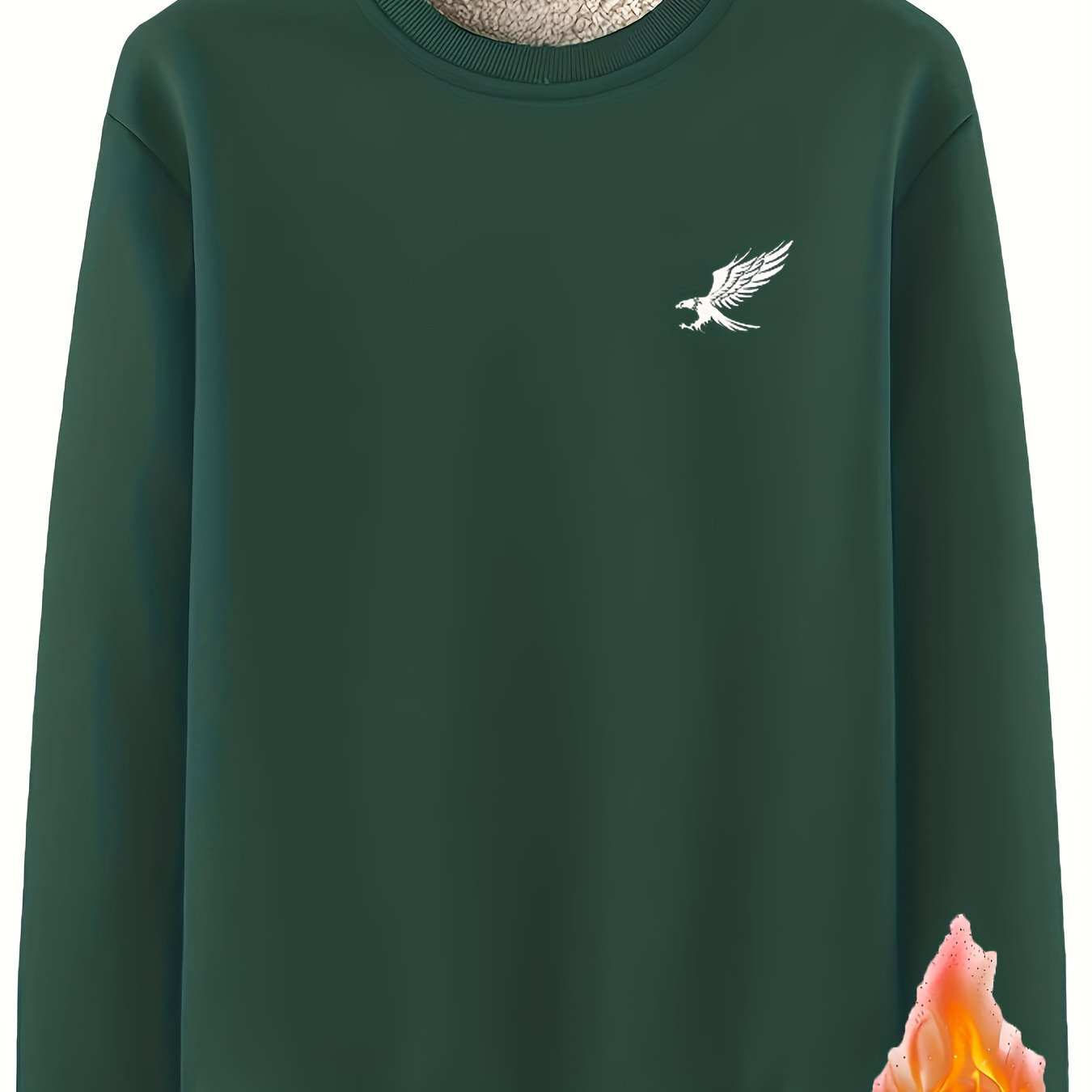 Erkaklar uchun ko'k rangli, qush emblemasi bilan bezatilgan, ichki qismi to'quv materialidan qilingan pullover. Kuz/qish qulayligi uchun 100% polyesterdan tayyorlangan.