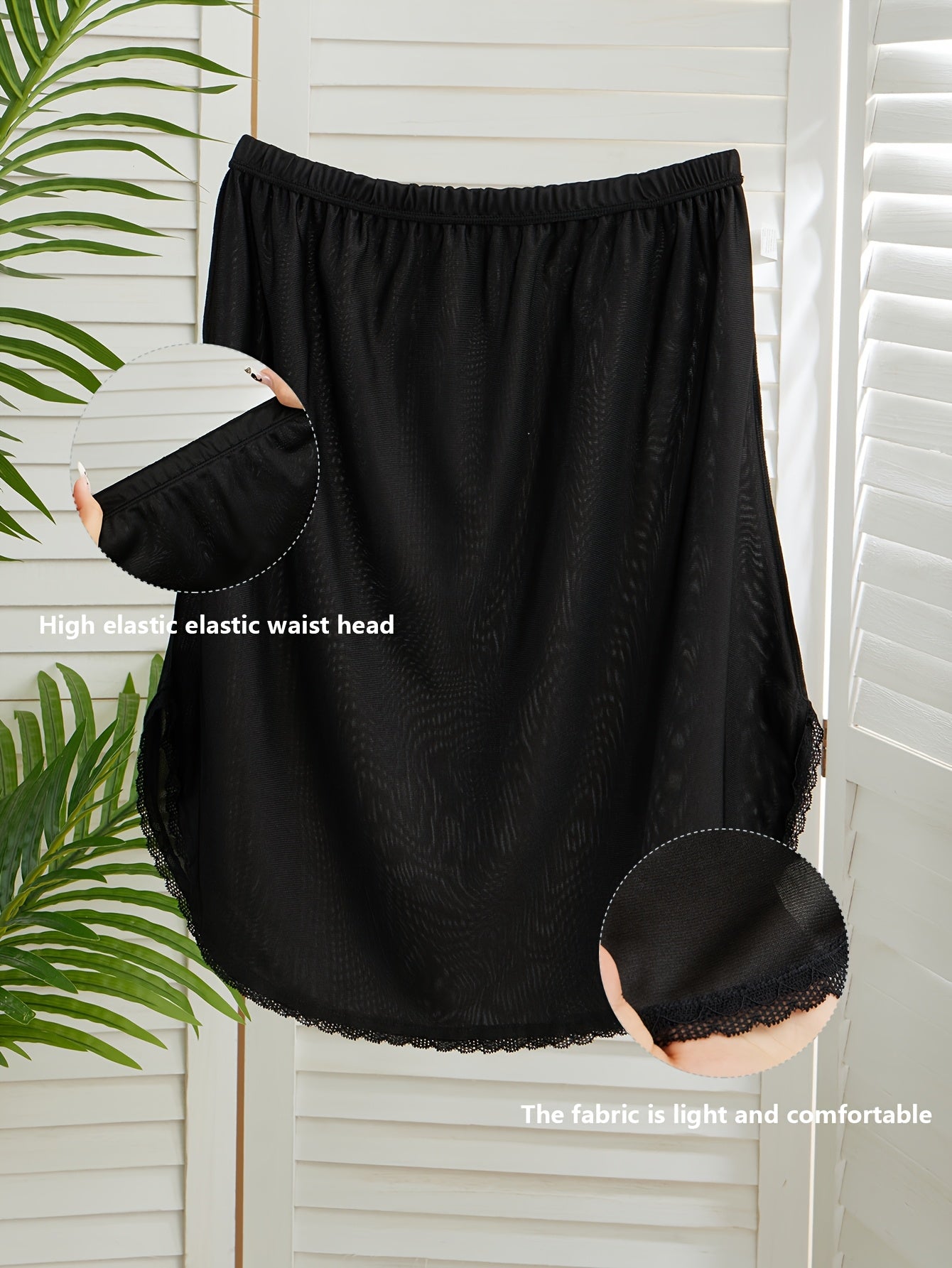 Falda de seguridad con encaje para tallas grandes de mujer, de cintura alta, transpirable, color beige claro