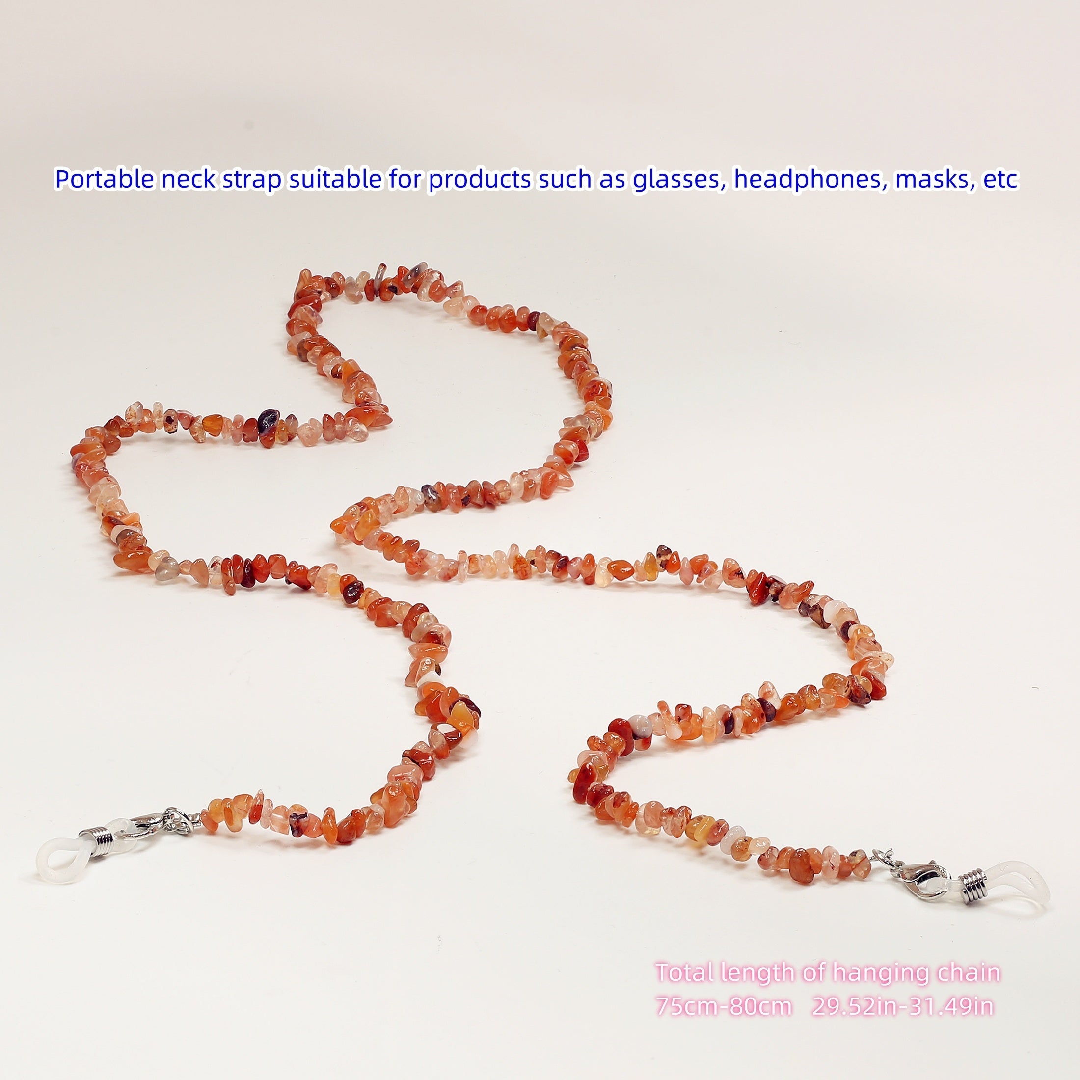 Цепочка из натуральных кристаллических чипсов с подвеской для очков и подвеской для наушников с кристаллом