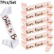 Set of 7 Bridal Party Belts with Bachelorette Sashes for Bridesmaids and Bride-to-Be