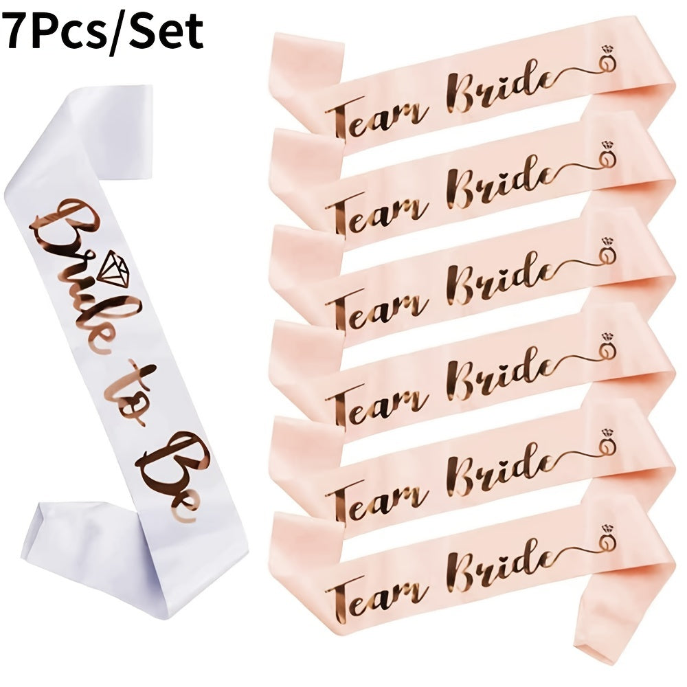 Set of 7 Bridal Party Belts with Bachelorette Sashes for Bridesmaids and Bride-to-Be