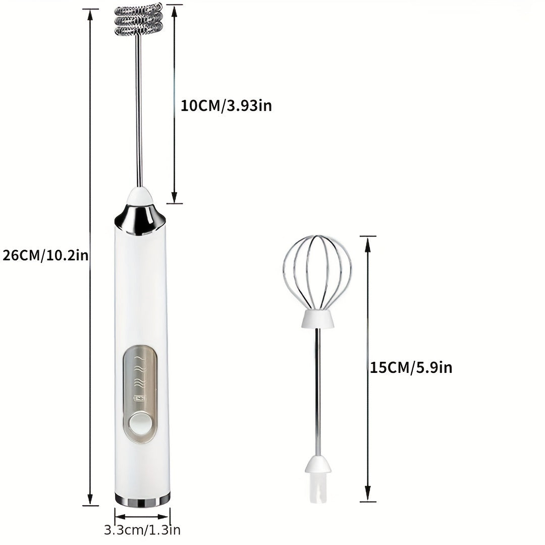 Electric Handheld Frother with USB Charging, 3 Speeds, Stainless Steel Rods