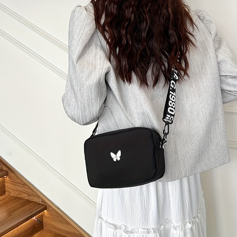 Women's Nylon Crossbody Mini Bag with Tassel and Adjustable Strap in Black