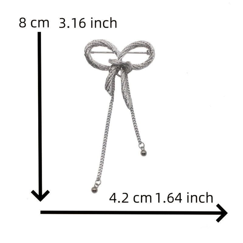 Unisex Enamel Bow Ribbon Tassel Chain Brooch Pin Elegant Jewelry