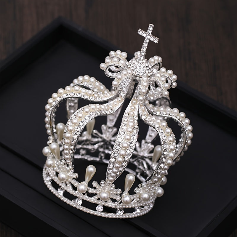 Women's Tiara Crown with Baroque Crystal Faux Pearls for Weddings and Bridal Parties