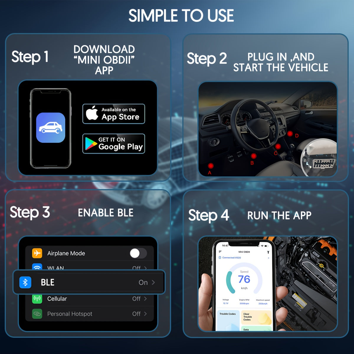 Avtomobillar uchun simsiz OBD2 kod o'quvchi, real-vaqt ma'lumotlarini skanerlash, iOS va Android bilan mos keladi