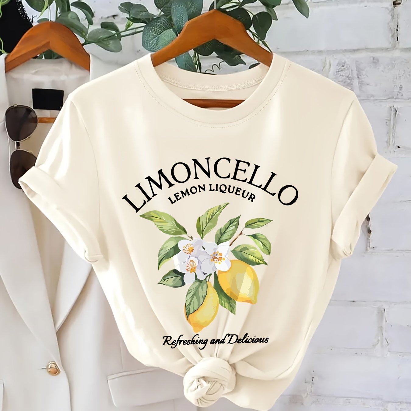 Plus Size Lemon Print T-Shirt Casual Short Sleeve Crew Neck Top for Spring and Summer