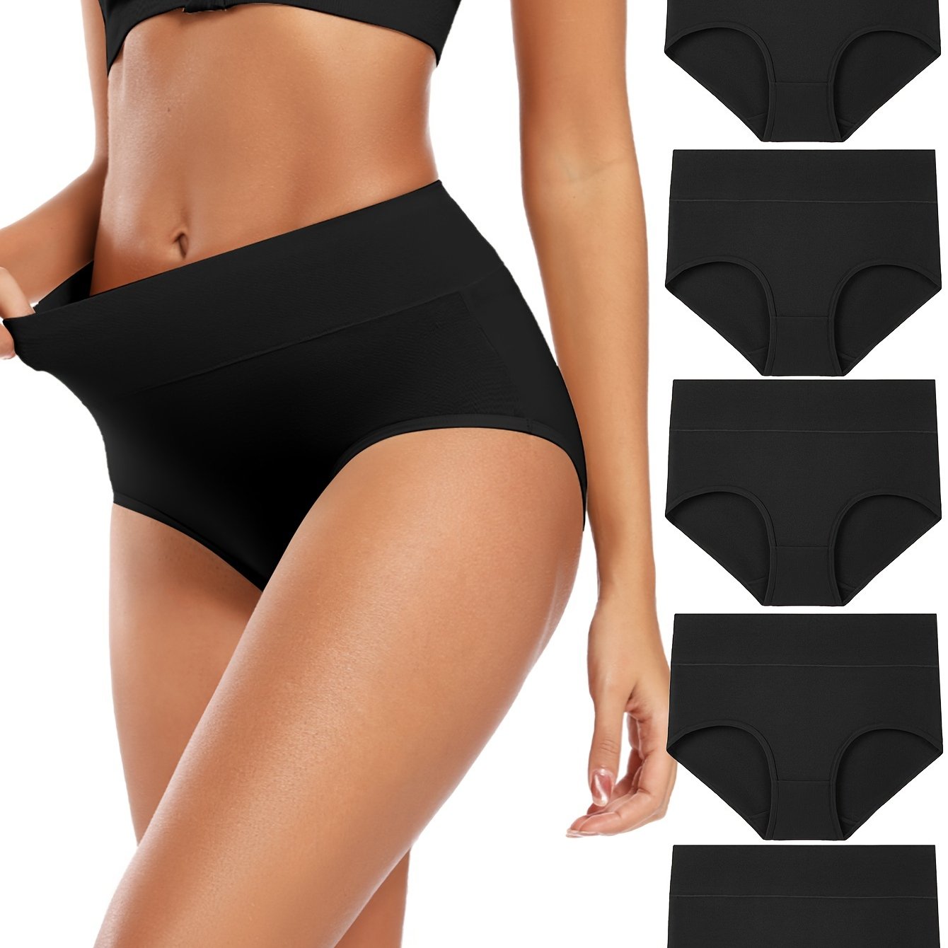 Set of 5 Women's High-Waisted Cotton Triangle Panties Briefs