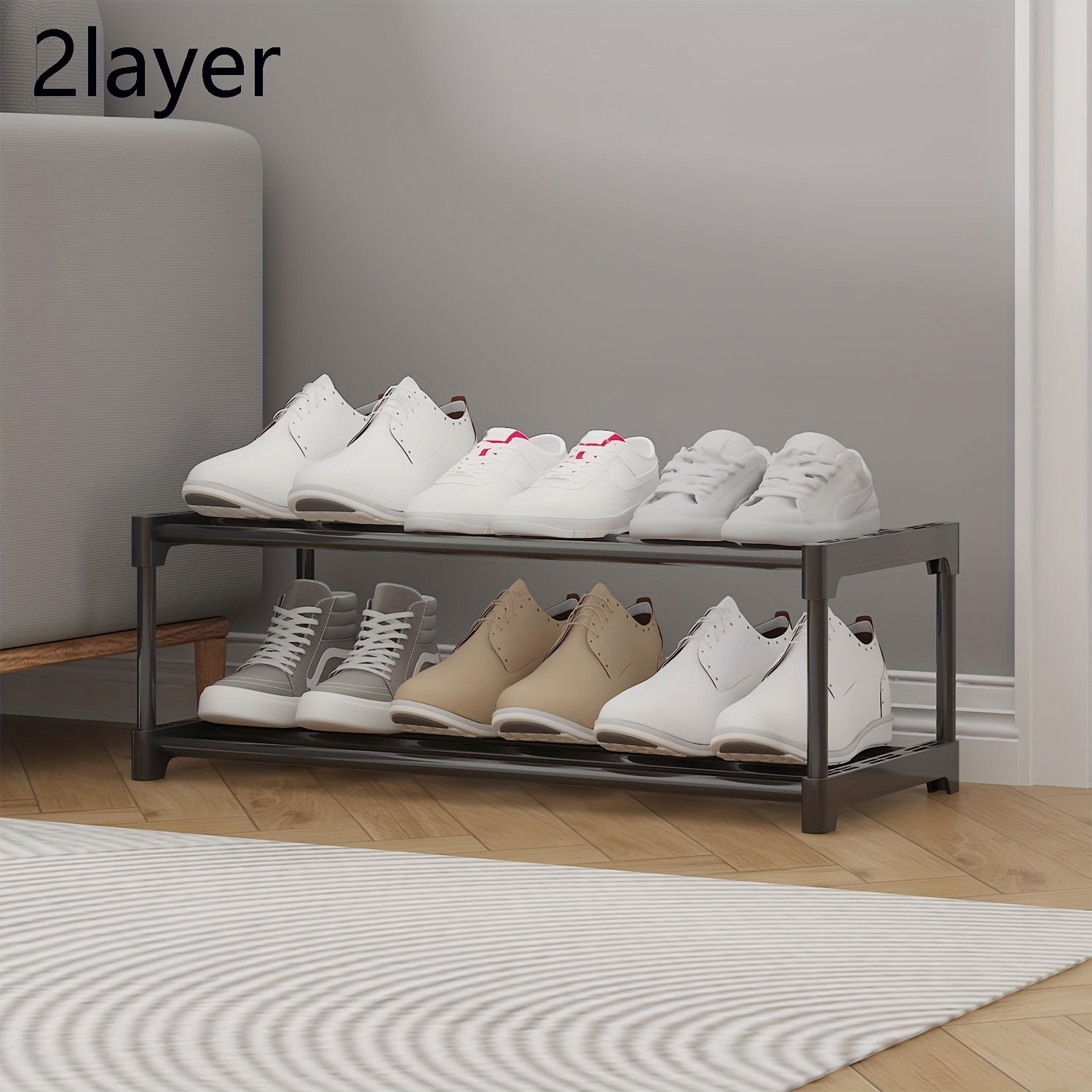 3-Tier Metal and Plastic Shoe Rack with Stable Design and Easy Assembly