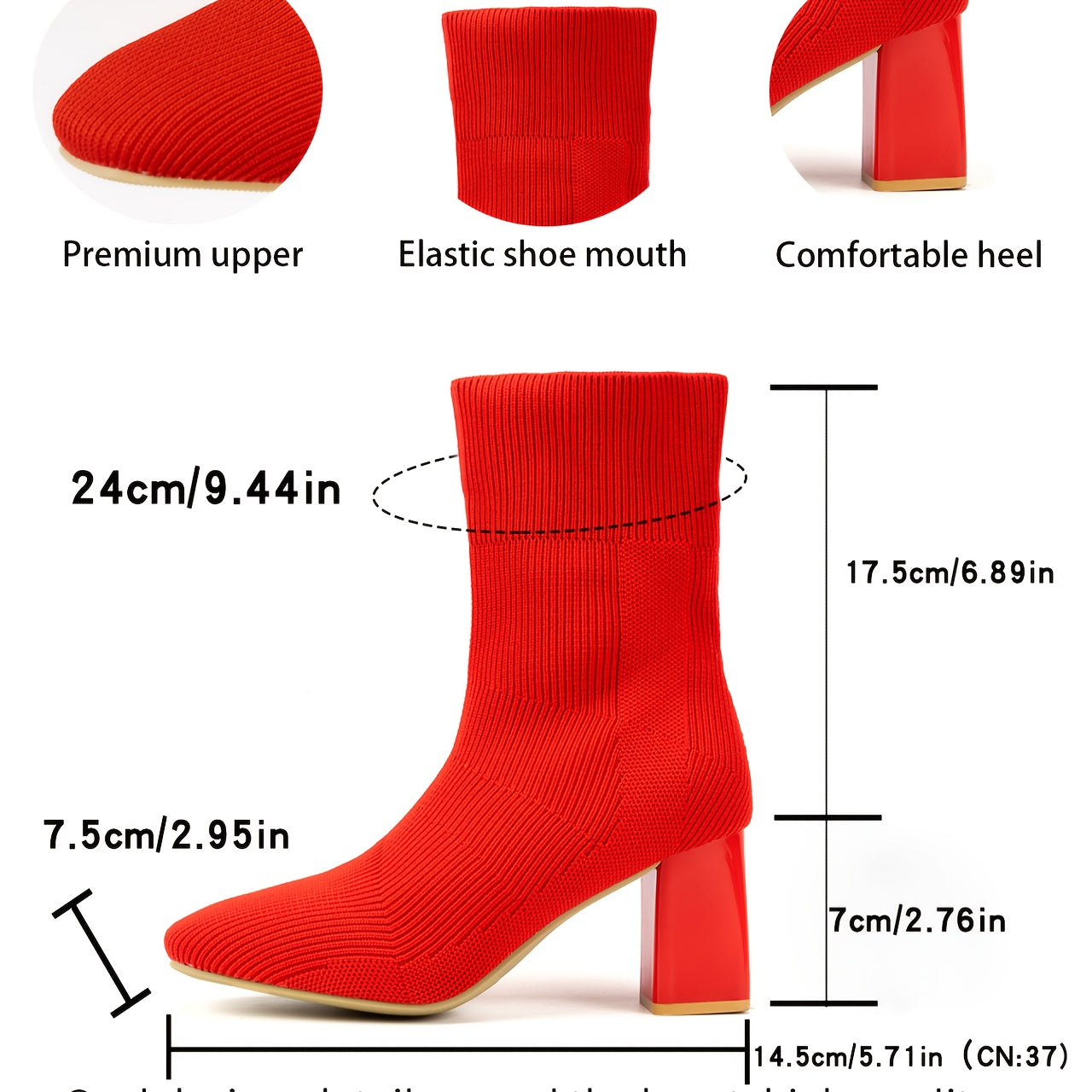 Women's Knitted Slip-On Boots with Chunky Heel and Point Toe