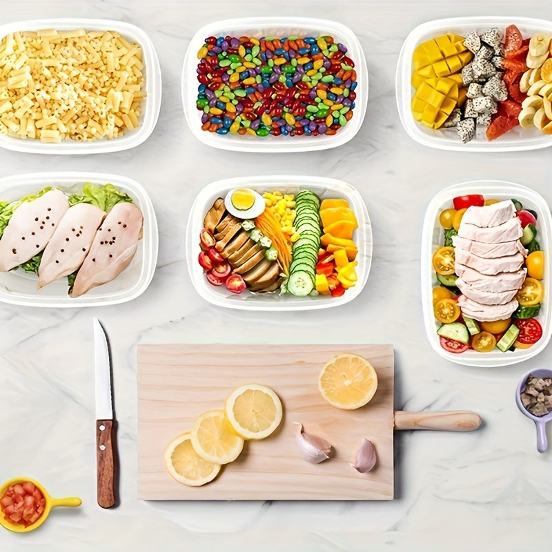 Pack de 10 recipientes rectangulares reutilizables para almacenamiento de alimentos, ideales para almuerzos y preparación de comidas