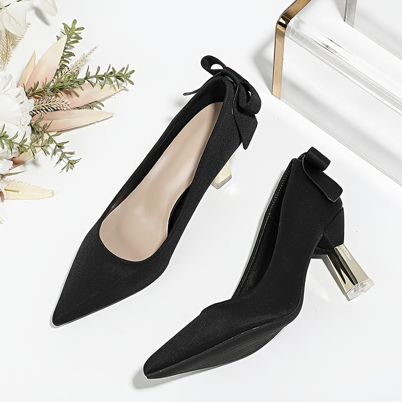 Women's Pointed Toe Chunky High Heel Pumps with Bow All-Season Dress Shoes