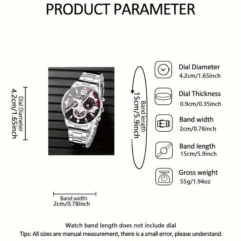 Men's Business Casual Round Quartz Watches Set of 2 for Gift and Special Occasions