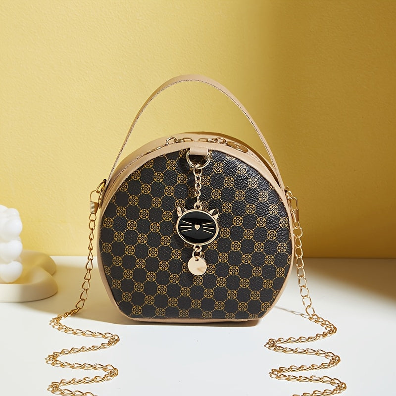 Small Round Clutch Bags with Western Prints for Daily Use in Black White Khaki