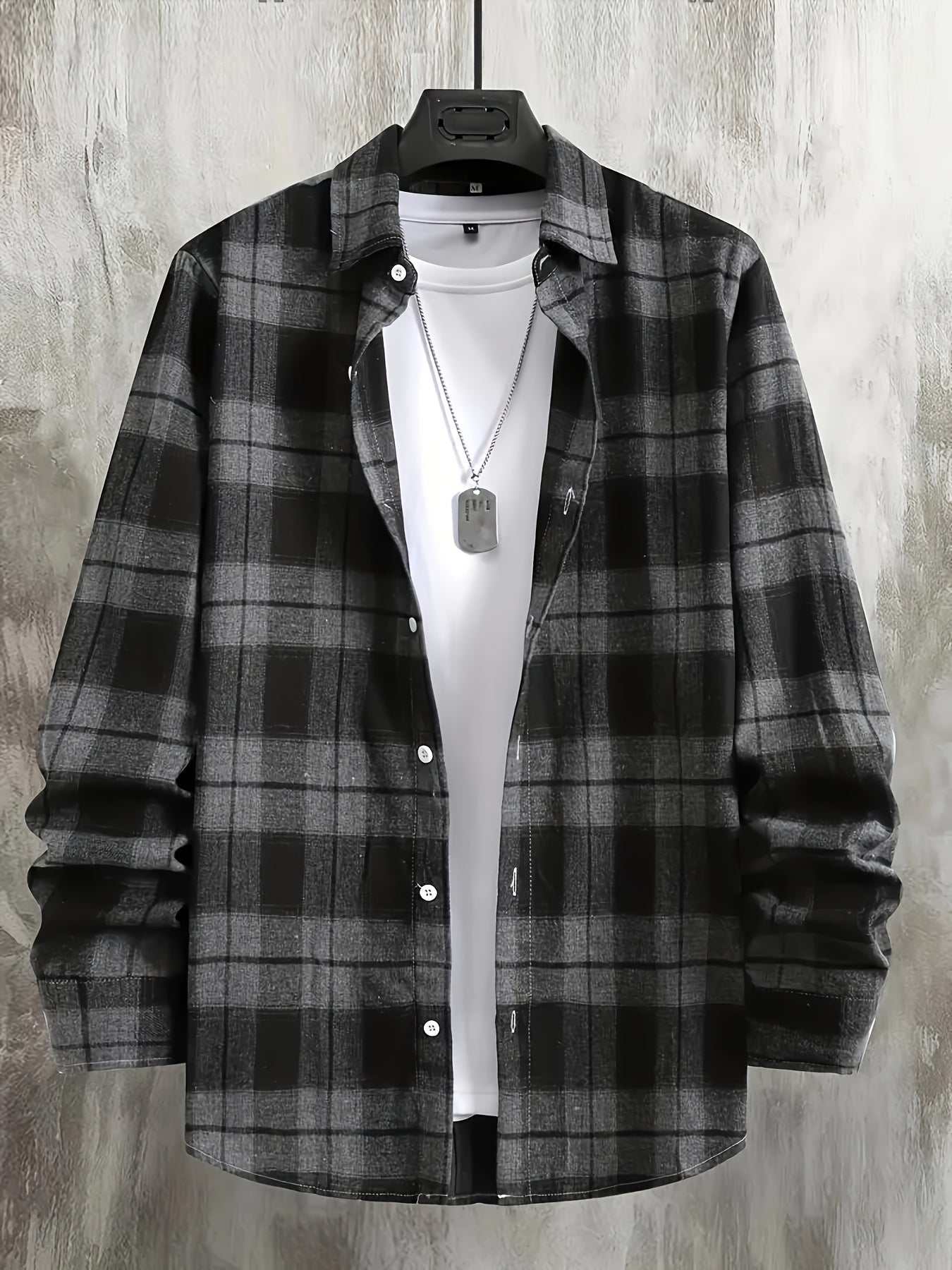 Men's Plus Size Casual Plaid Long Sleeve Button Up Shirt for Daily Wear