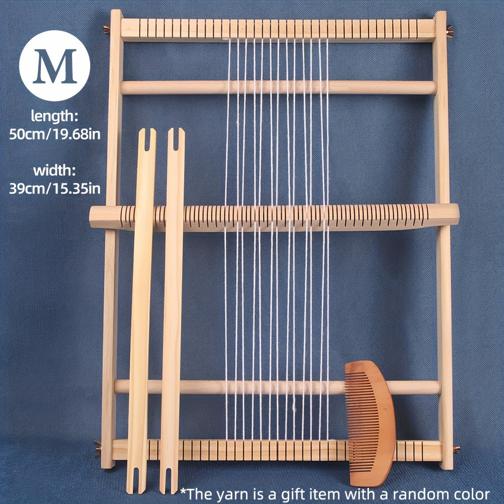 Handmade Wooden Weaving Loom Kit for DIY Tapestries and Carpets in Khaki