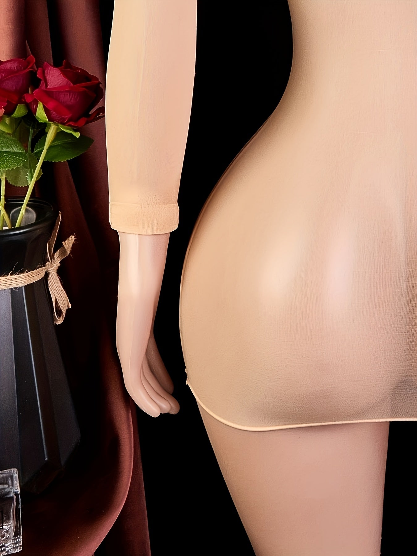 Long Sleeve Sheer Dress Jumpsuit Solid Color Adult Polyamide Knit