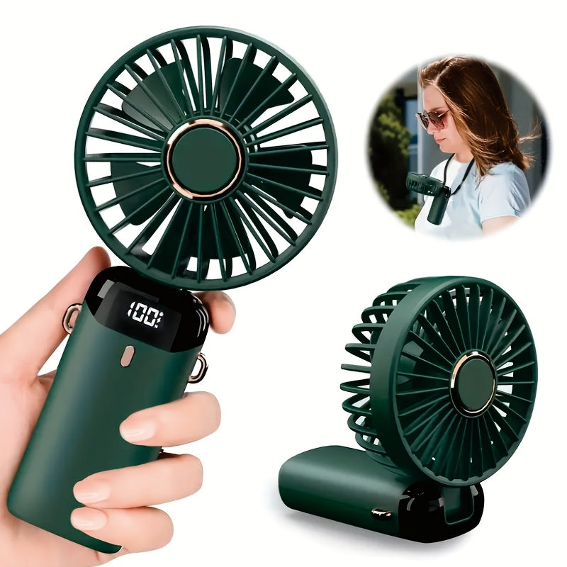 Portable USB Desk Fan with Digital Display 5-Speed Adjustable Mini Air Conditioner Rechargeable Lithium Battery