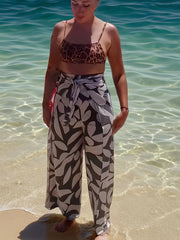 Women Geometric Print Beach Pants Loose Fit Wide-Leg Harem Culottes