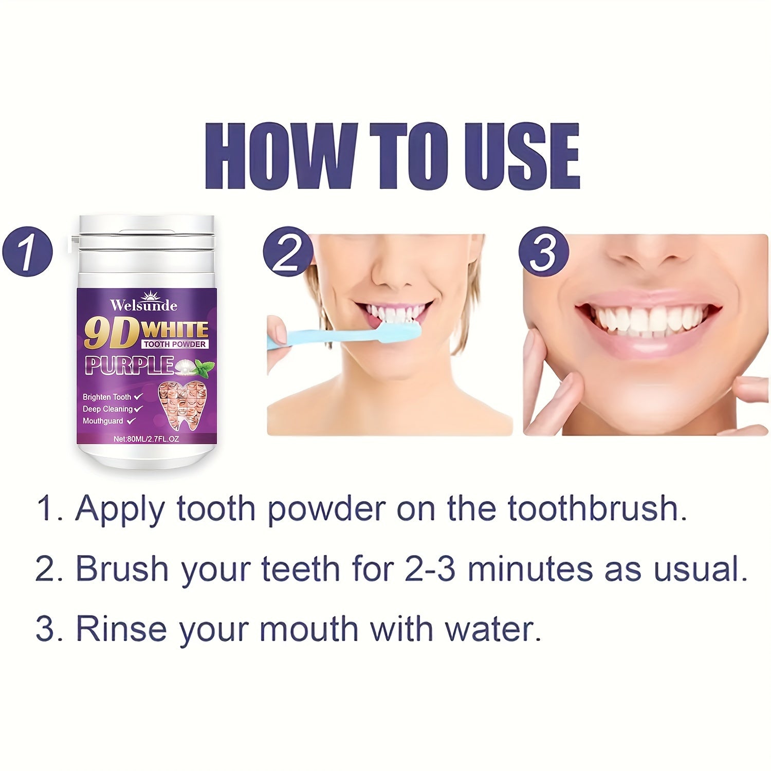 Purple Tooth Powder for Men and Women Deep Clean Fresh Breath Travel Convenience