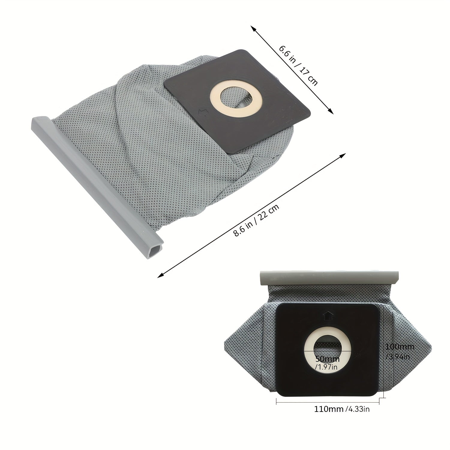 Washable Vacuum Dust Bags Set of 2 Grey Non-Woven Fabric 11x10cm for Compatible Vacuum Cleaners