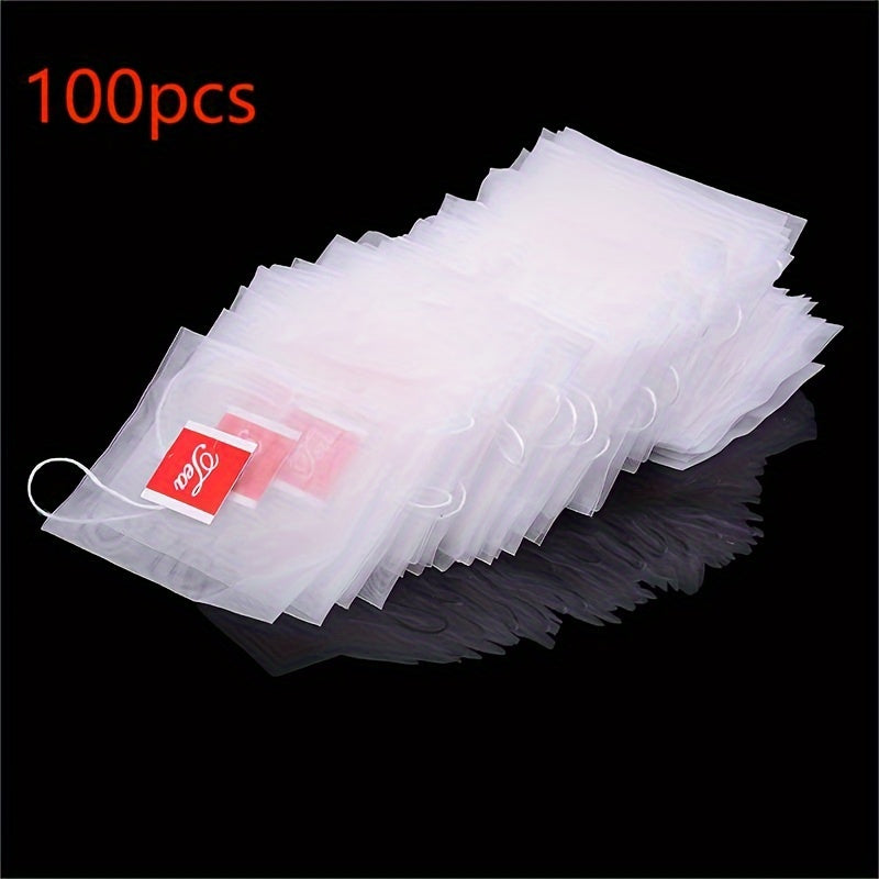 100 Pieces Disposable Nylon Mesh Tea Bags Triangular Drawstring Filter Bags