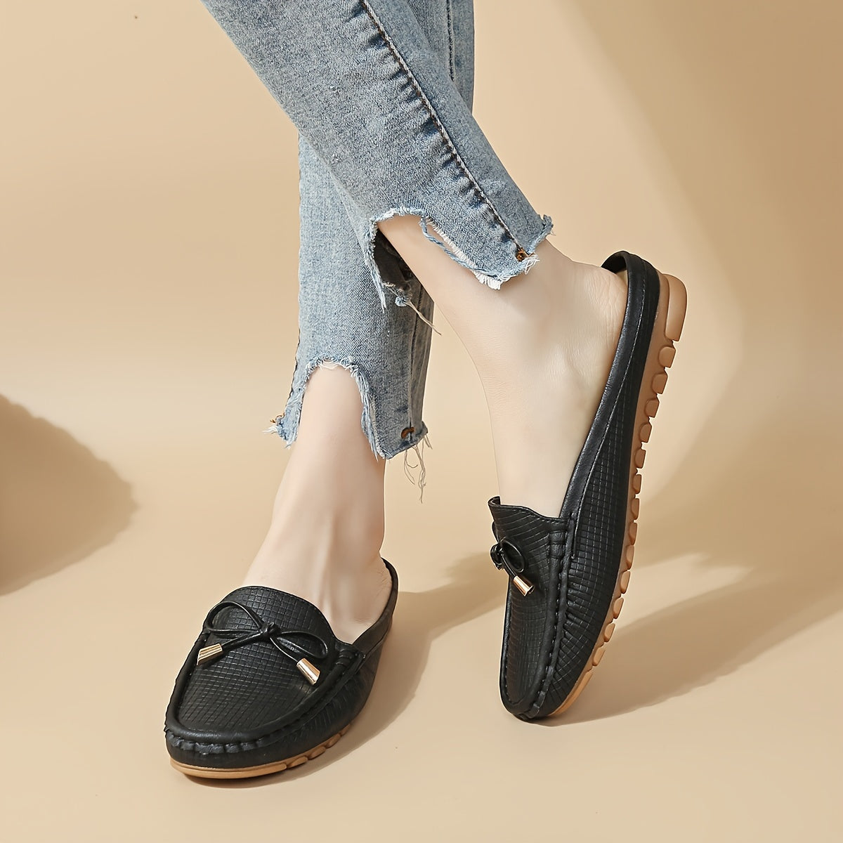 Women's Summer Slip-On Shoes with Bow Cap Toe Flat Heel