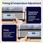 5 ta katta choyshab bilan Smart Food Dehydrator - sozlanadigan harorat, 24 soatlik taymer, o'tlar, mevalar, sabzavotlar va go'shtni quritish uchun ideal - EU rozetkasi, zanglamaydigan po'lat, qishki foydalanish uchun.