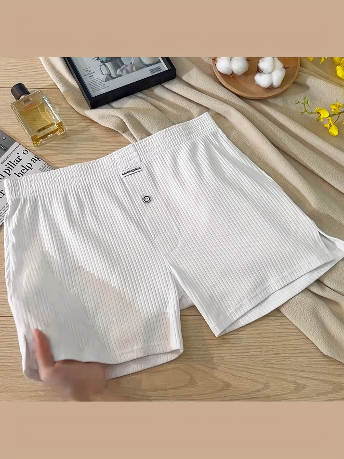 Men's Cotton Boxer Shorts Breathable Loose Fit Button Fly Sleepwear Home Wear