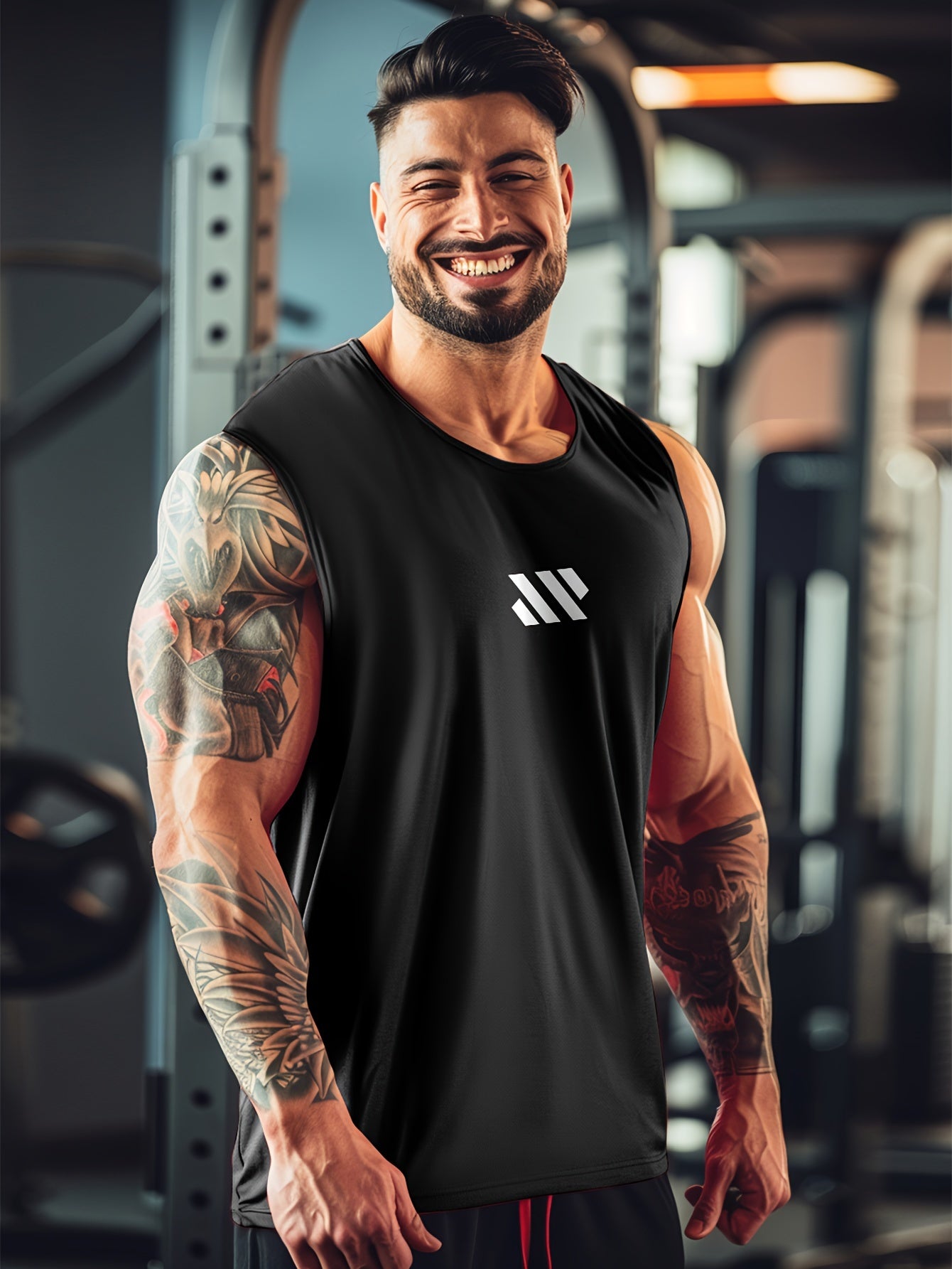 Men's Sleeveless Tank Top with Stripe Pattern Quick Dry Summer Fitness Outdoor Running