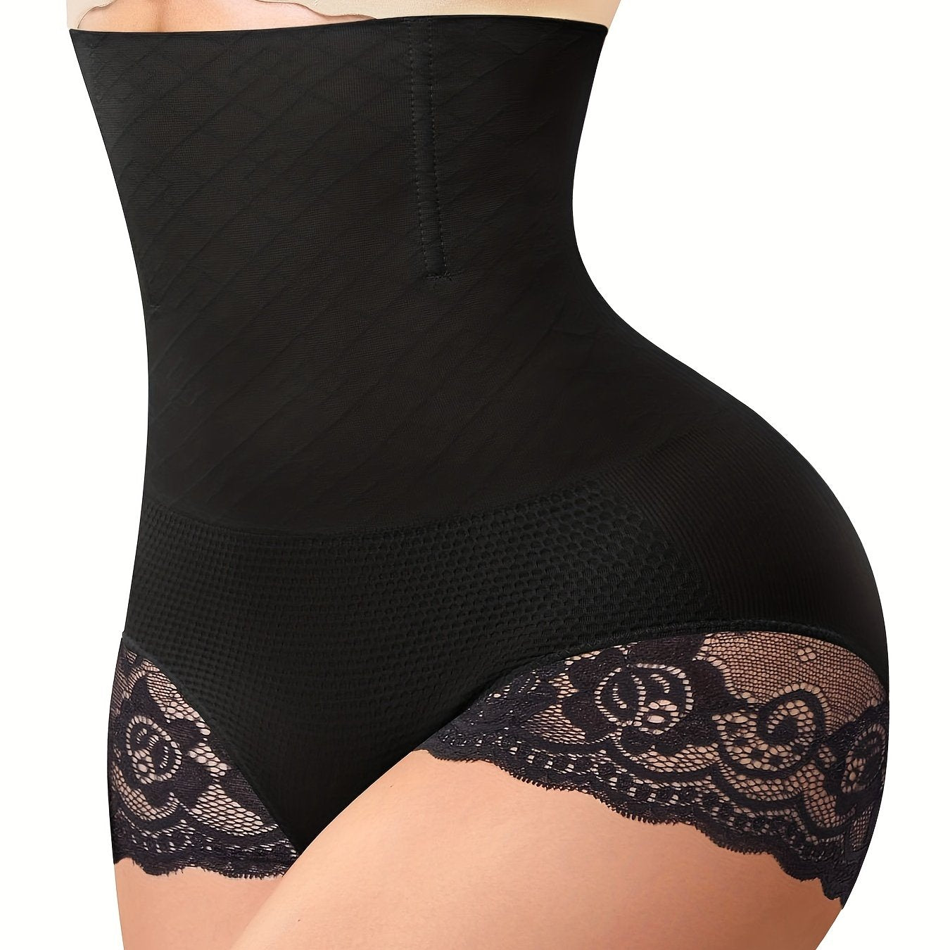 Women’s High Waist Tummy Control Lace Shaping Panties Solid Color