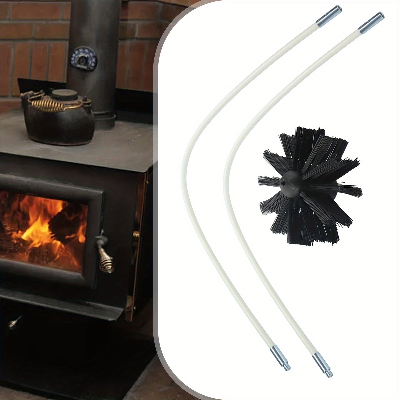 Chimney Cleaning Brush Set for Dryer Ducts 600x10mm with 2 Rods