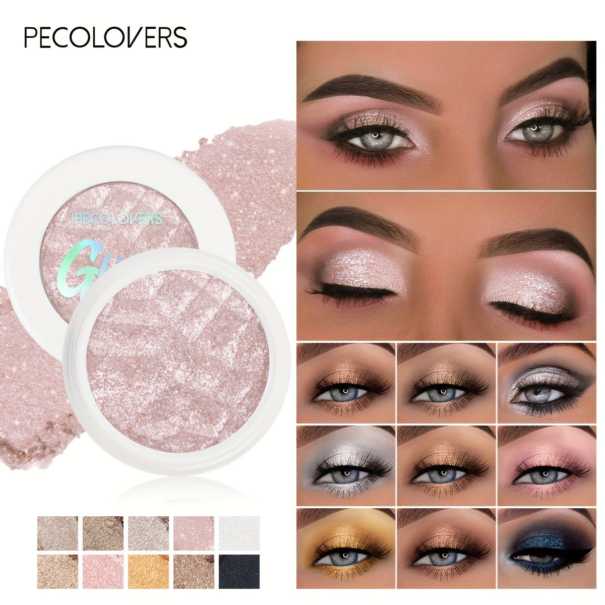 Women Sparkling Metallic Eyeshadow Nude to Gold Shimmer Glitter